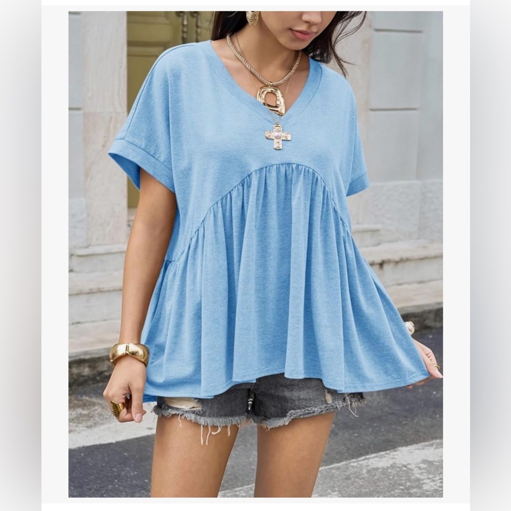 Women's Blue V-Neck Top